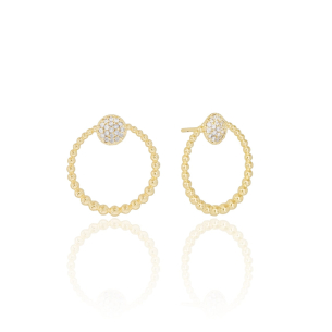 Brinco Argola Bolinhas Base Redonda Cravejada Cristal Banho Dourado