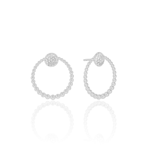 Brinco Argola Frontal Bolinhas Base Redonda Cravejada Cristal Banho Branco