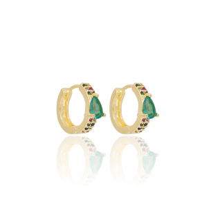 Brinco Argola Gota Turmalina Cravejada Colorida Banho Dourado