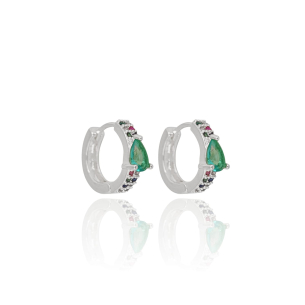 Brinco Argola Gota Turmalina Cravejada Colorida Banho Branco