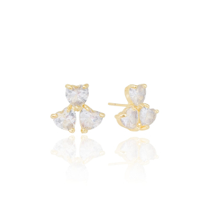 Brinco Três Corações Cristal Banho Dourado