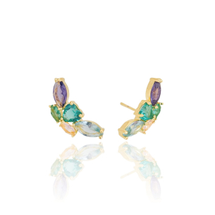 EarCuff Coração Navetes Coloridas Banho Dourado