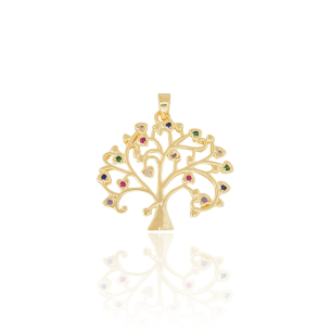 Pingente Arvore da Vida Vazada Colorida Banho Dourado