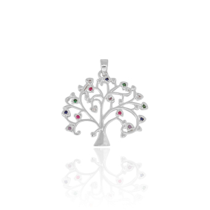 Pingente Arvore da Vida Vazada Colorida Banho Branco