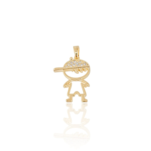 Pingente Menino Cravejado Cristal Vazado Banho Dourado