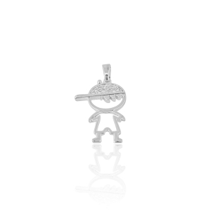 Pingente Menino Cravejado Cristal Vazado Banho Branco