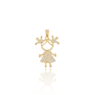 Pingente Menina Cravejado Cristal Vazado Banho Dourado