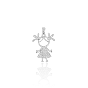 Pingente Menina Cravejado Cristal Vazado Banho Branco