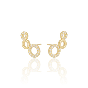 Ear Cuff Círculos Cravejados Cristal e Liso Banho Dourado