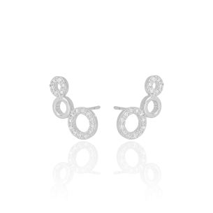 Ear Cuff Círculos Cravejados Cristal e Liso Banho Branco