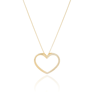 Gargantilha Veneziana Pingente Coração Cravejado Cristal e Liso Banho Dourado