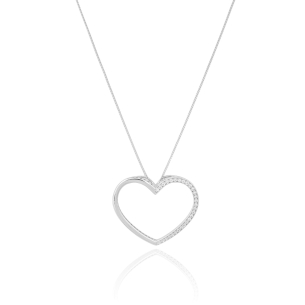 Gargantilha Veneziana Pingente Coração Cravejado Cristal e Liso Banho Branco