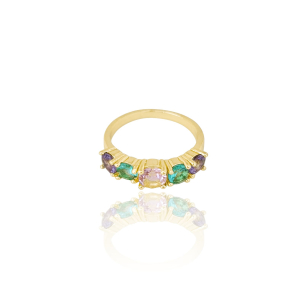 Anel Pontos de Luz Coloridos Tamanho 15 Banho Dourado