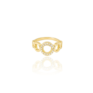 Anel Circulos Cravejado e Lisos Tamanho 11 Banho Dourado