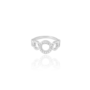 Anel Circulos Cravejado e Lisos Tamanho 13 Banho Branco