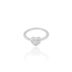 Anel Coração Cravejado Pipoca Tamanho 18 Banho Branco