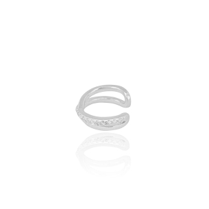 Piercing Entrelaçado Dois Filetes Cravejado e Liso Banho Branco