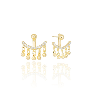 Ear Jacket Cravejado Cristal Detalhe Bolinhas Banho Dourado