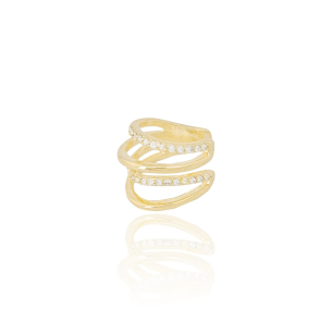 Piercing Quatro Filetes Cravejados Cristal e Lisos Banho Dourado