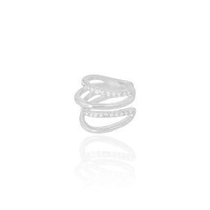 Piercing Quatro Filetes Cravejados Cristal e Lisos Banho Branco