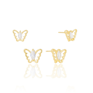 Duplo Borboleta Cravejada Cristal Vazada Banho Dourado