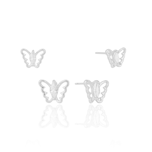 Duplo Borboleta Cravejada Cristal Vazada Banho Branco