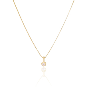 Gargantilha Infantil Veneziana Pingente Flor Ponto de Luz Safira Rosa Banho Dourado