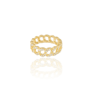 Anel Elos Cravejado Cristal Tamanho 17 Banho Dourado