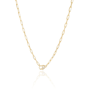 Gargantilha Elos Fecho Coração Cravejado Zircônia Banho Dourado