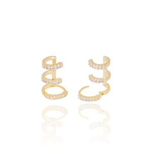 Ear Cuff Piercing Três Filetes Cravejados Cristal Banho Dourado