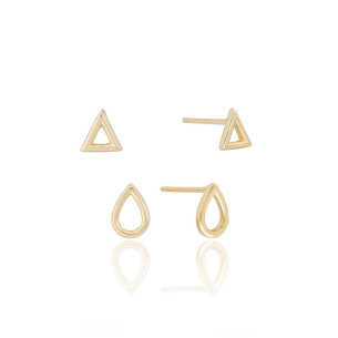 Brinco Duplo Gota e Triângulo Banho Dourado