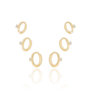 Trio Argolas Solitário Banho Dourado