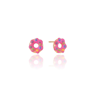 Brinco Infantil Donuts Rosa Banho Dourado