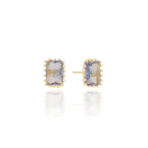 Brinco Zirconia Ametista Retangular Banho Dourado