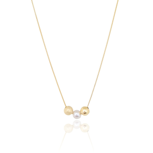 Gargantilha Veneziana Bola Lisa, Perola e Bola Acetinada Banho Dourado