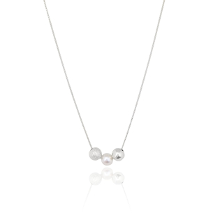 Gargantilha Veneziana Bola Lisa, Perola e Bola Acetinada Banho Branco