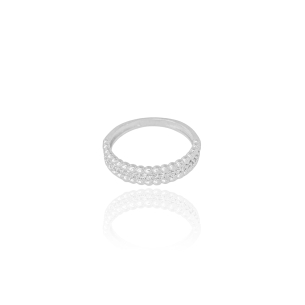 Anel Cravejado Cristal Borda Bolinhas Tamanho 18 Banho Branco