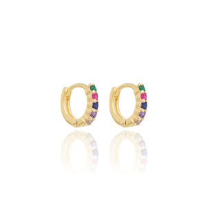 Argola Cravejada Colorida Banho Dourado