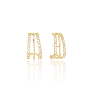 Ear Hook Filete Liso e Corações Vazados Banho Dourado
