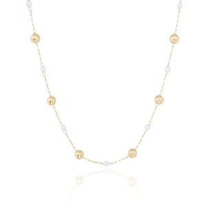 Gargantilha Perolas e Bolas Lisas Banho Dourado