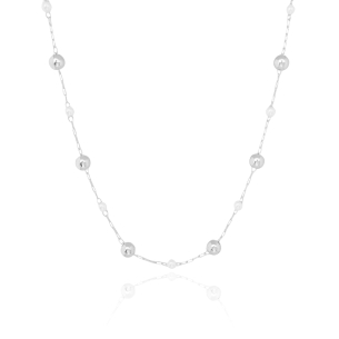 Gargantilha Perolas e Bolas Lisas Banho Branco