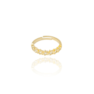 Anel Ajustável Estrelas Cravejadas Cristal Tamanho P Banho Dourado