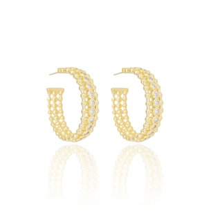 Brinco Argola Cravejada Cristal Bolinhas Banho Dourado