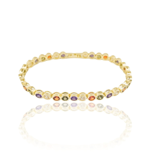 Pulseira Cravação Inglesa Colorida Fecho Gaveta Banho Dourado