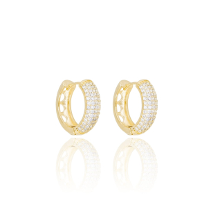 Brinco Argola Cravejado Zirconias Cristais Banho Dourado