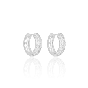 Brinco Argola Cravejado Zirconias Cristais Banho Branco