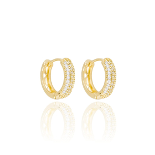 Brinco Argola Três Filetes Zirconias Cravejadas Cristal Tamanho G Banho Dourado