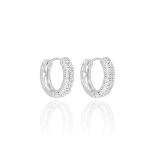 Brinco Argola Três Filetes Zirconias Cravejadas Cristal Tamanho G Banho Branco