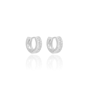 Brinco Argola Três Filetes Zirconias Cravejadas Cristal Tamanho P Banho Branco