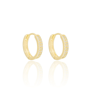 Brinco Argola Dois Filetes Zirconias Cravejadas Cristal Tamanho G Banho Dourado
